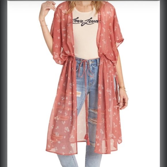 Billabong Tops - Billabong Floral Coral Chiffon Kimono Size S/M